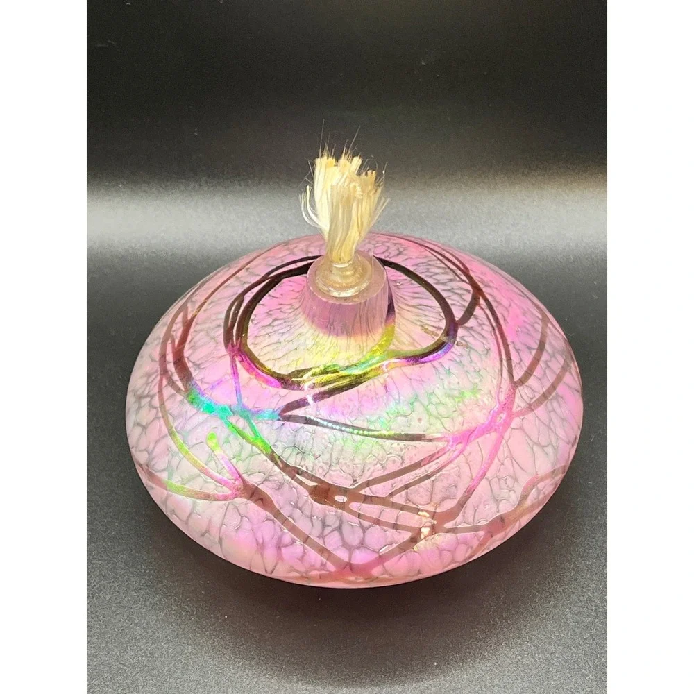 Pink Iridescent Glass Oil Lamp‎ Crackle Swirl Design Decor Accent Lighting 5